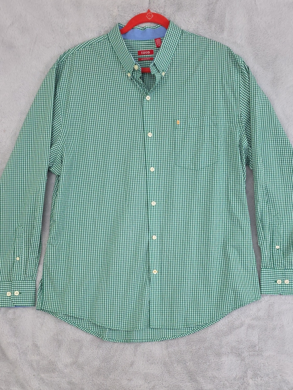 Izod Men's Green Gingham Button-Down Shirt